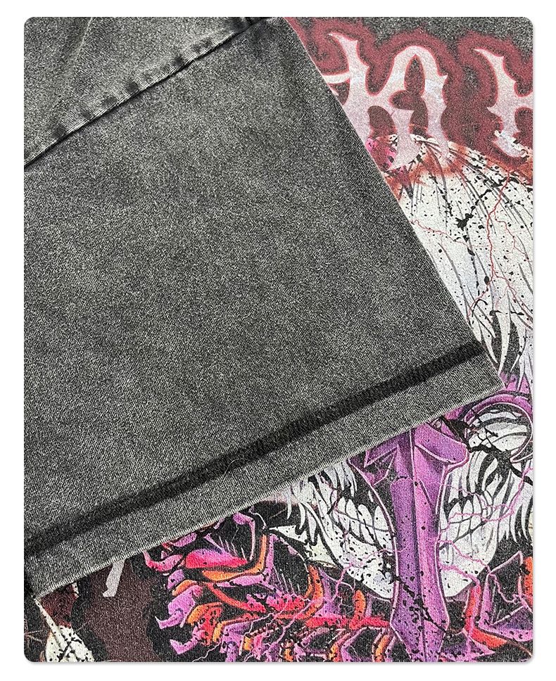 T-shirt da skateboard con fiocco di neve fritto in batik, scollatura piccola, maniche corte, stampa retrò lavata_voghion.com