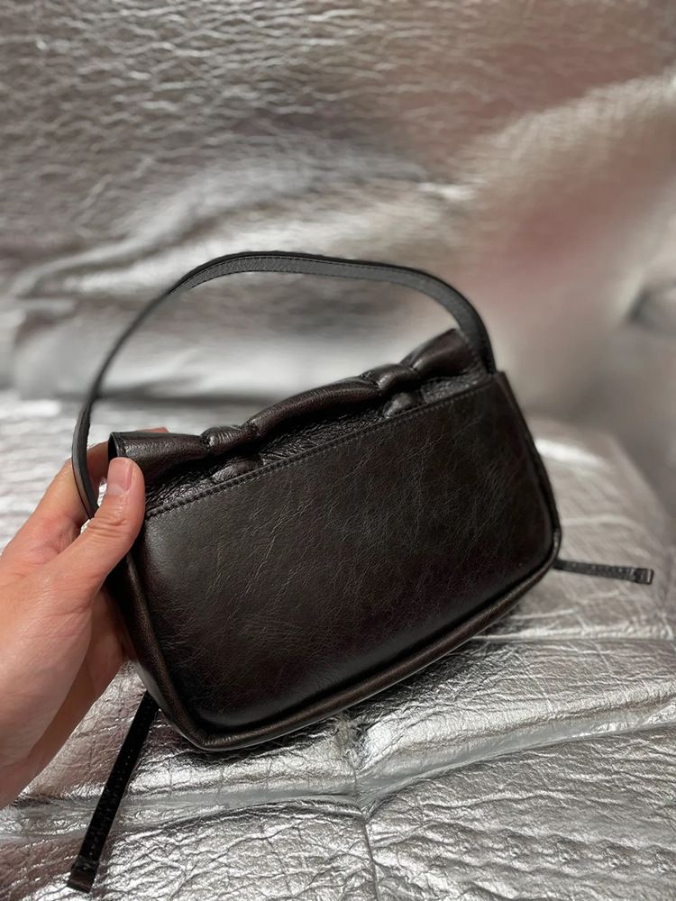 INS Spring And Summer New Retro Wrinkled Bow Handbag, Women's Shoulder Crossbody Bag, Fashion Small Bag Casual Versatile Simple Daily_voghion.com