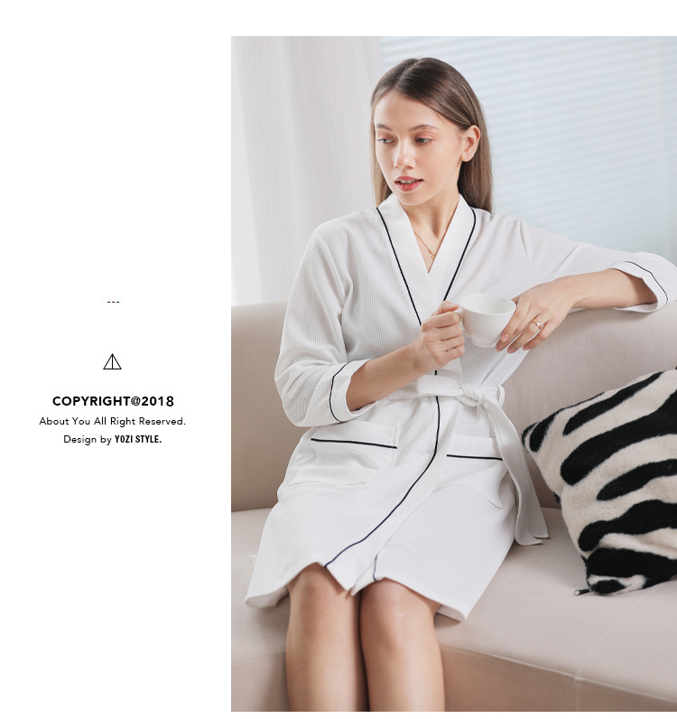 Accappatoio per waffle per coppia da donna Accappatoio per salone di bellezza per hotel Le donne possono personalizzare il LOGO_voghion.com