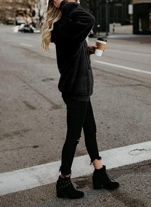 2025 Herbst Winter Neue Damen Langarm Kapuzen Einfarbig Sweatshirt Fleecejacke_voghion.com