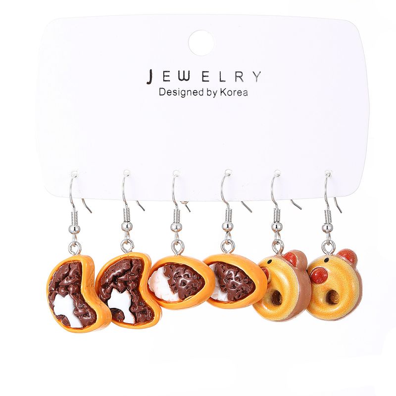 1 Set 1 Pair Cute Saturday Donuts Poached Egg Stoving Varnish Plastic Resin Drop Earrings_voghion.com
