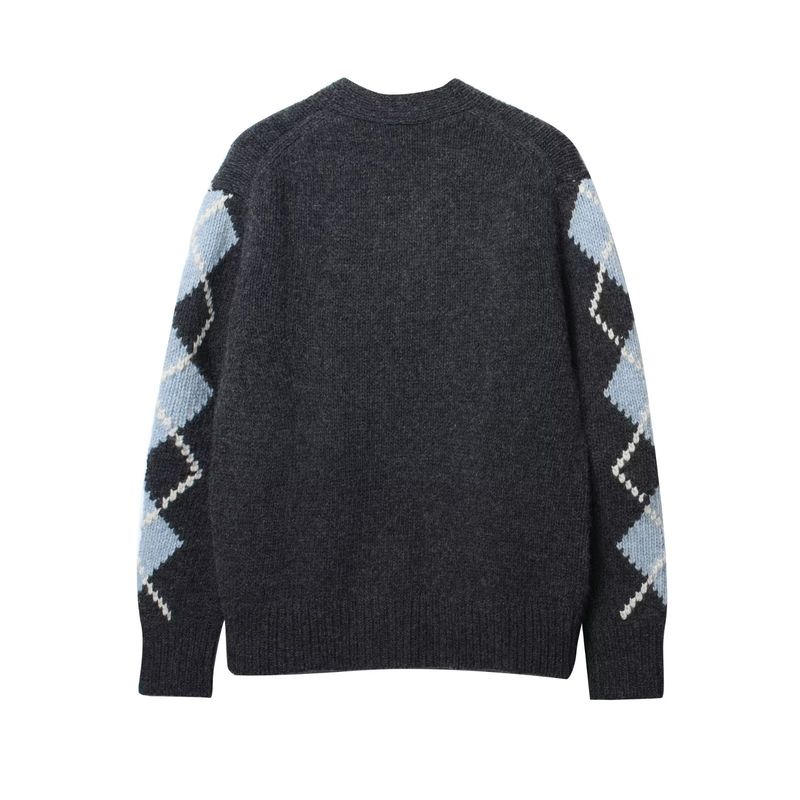 Gilet en maille automne/hiver pour femme – Pull polyvalent à col en V, manches longues et boutons, motif losanges (S-L) – Élégant pour le bureau et les loisirs_voghion.com