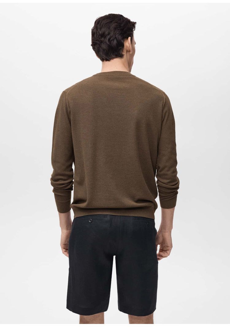 Pull en maille automne/hiver pour homme - Pull col rond extensible et respirant (beige/crème/marron/noir)_voghion.com