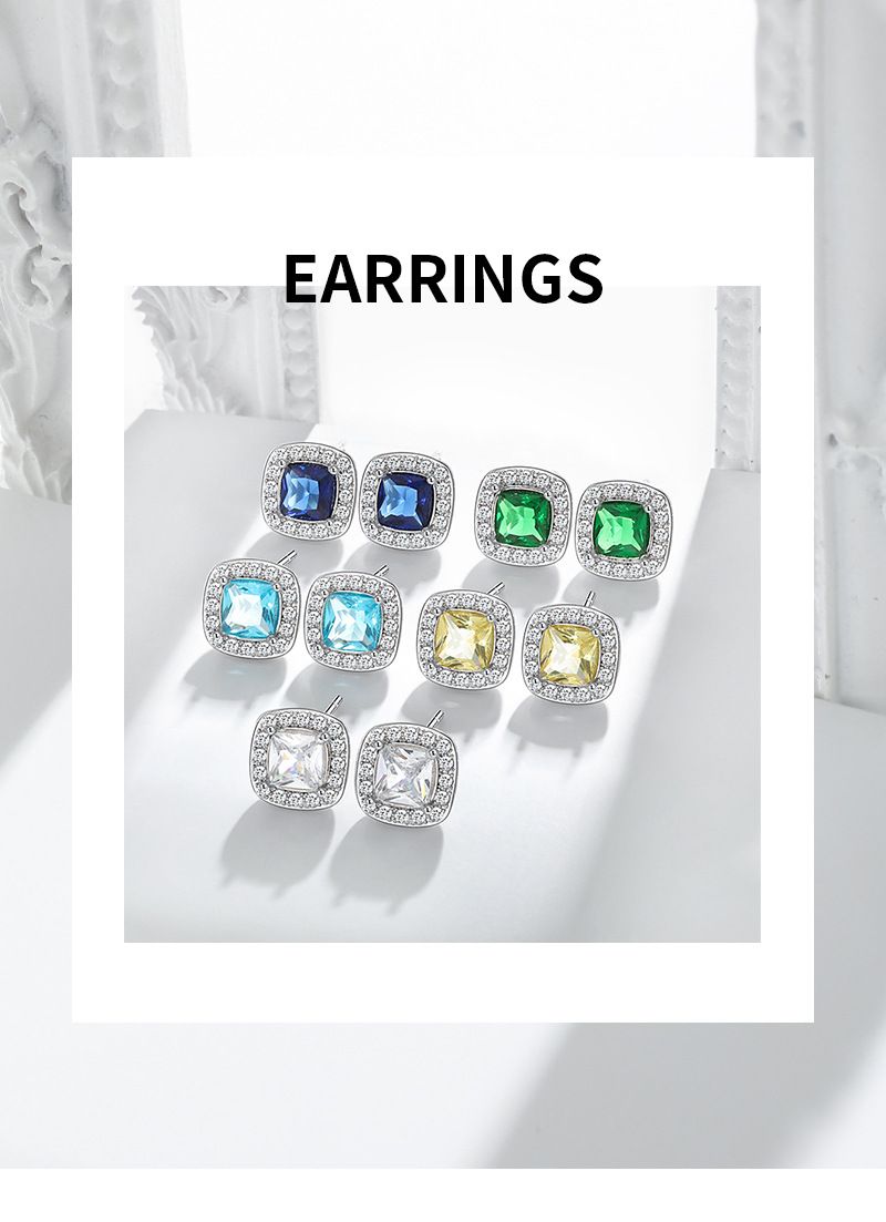 Pendientes multicolores con esmeralda cuadrada y un solo diamante, joyería de regalo_voghion.com