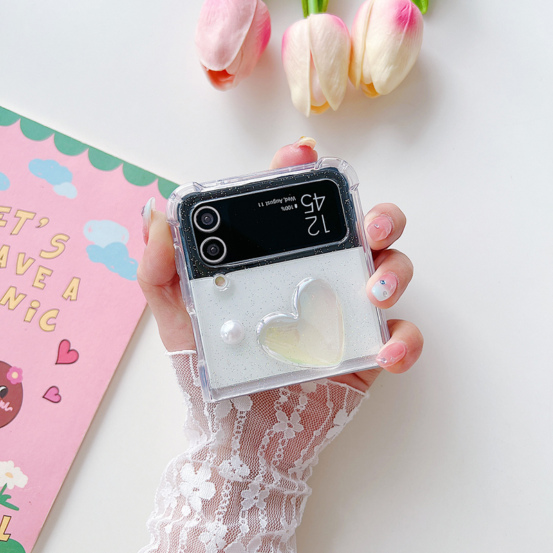 Samsung Flip 3 4 5 3D Laser Love Heart Phone Case For Galaxy Z Flip3 ZFlip4 5G Soft Shockproof Back Cover_voghion.com