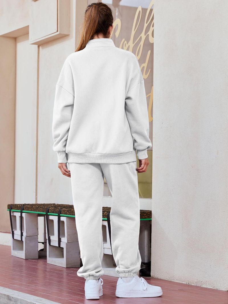 2023 New Women's Solid Color Pocketless Sweater Pants Sweatshirt Set_voghion.com