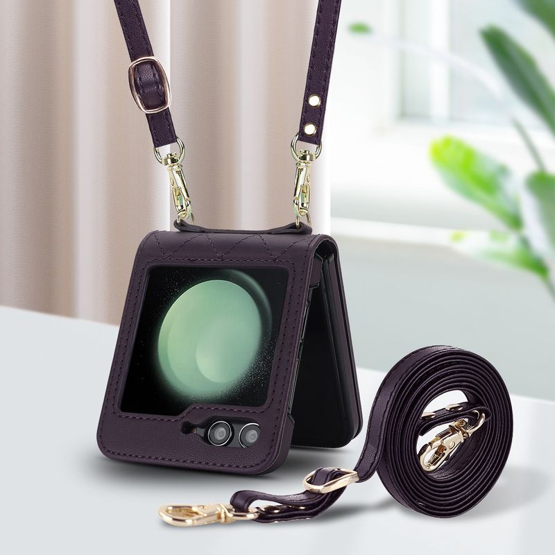 Nuova custodia per cellulare Z Flip6 per donna Custodia protettiva a tracolla Samsung Flip4 Custodia in pelle per cellulare a quadri_voghion.com