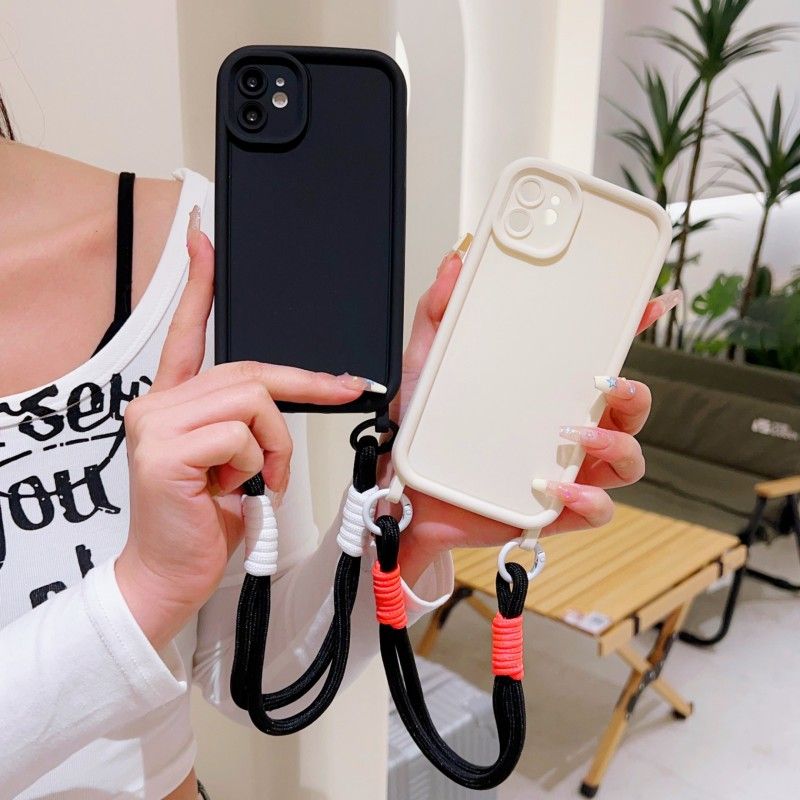 Short Strap Frosted Case For iPhone 15 13 14 Pro 12 11 15Pro 13Pro Plus X XS Max Crossbody Neck Lanyard Soft TPU Matte_voghion.com