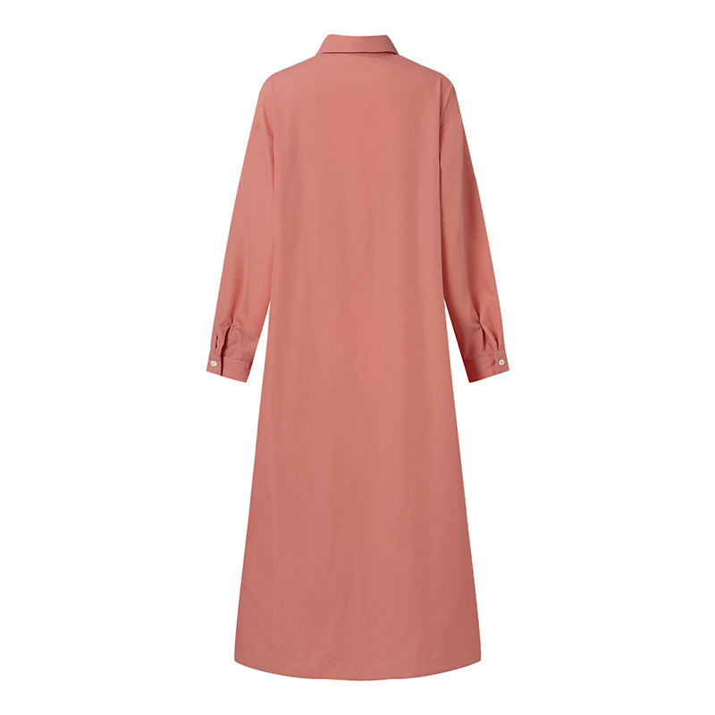 Damer Casual plus size damklänning bomull och linne skjorta lång kjol ledig långärmad koftaklänning_voghion.com