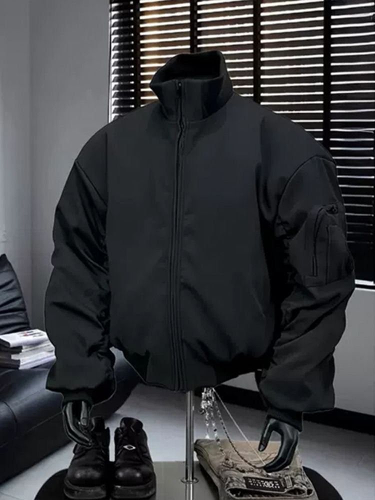 Herren-Flieger-Bomberjacke mit Entendaunenfüllung – Leichter Wintermantel, Stehkragen, Cleanfit-Kurzform, Winddicht und maschinenwaschbar_voghion.com