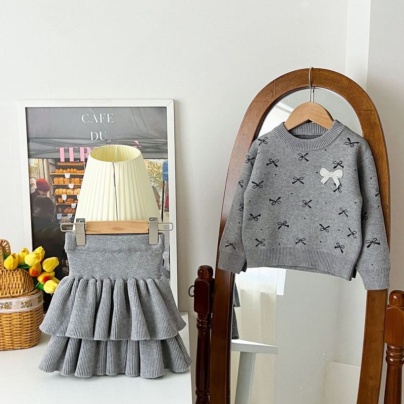 Gonna a fiocco per bambine, versione coreana, elegante, in maglia, coordinata, due pezzi, per bambini_voghion.com