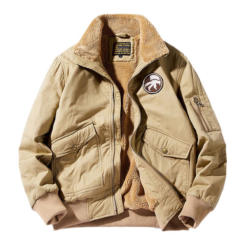 Pilotenjacke Herren Baumwollkleidung Lammwolljacke Herren Verdickter Samt Große Größe Amerikanische Werkzeugkleidung mit Baumwollpolsterung_voghion.com