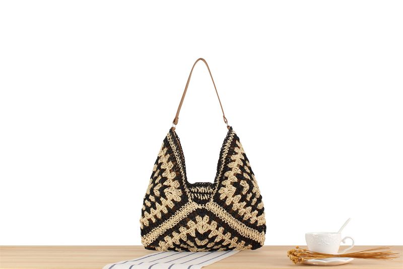 Borsa intrecciata ad alta capacità Tutta l'elegante borsa a tracolla per pendolari da vacanza intrecciata in paglia_voghion.com