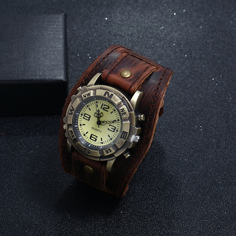 Bracelet de montre en cuir pour homme, style punk rétro, polyvalent, tendance, style hip-hop_voghion.com