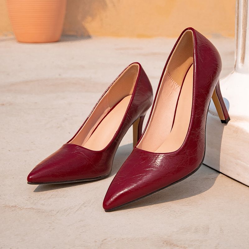 Women's High Heels Wine Red Stiletto Heels Set High Heels Fashion Party Pointed Simple High Heels_voghion.com