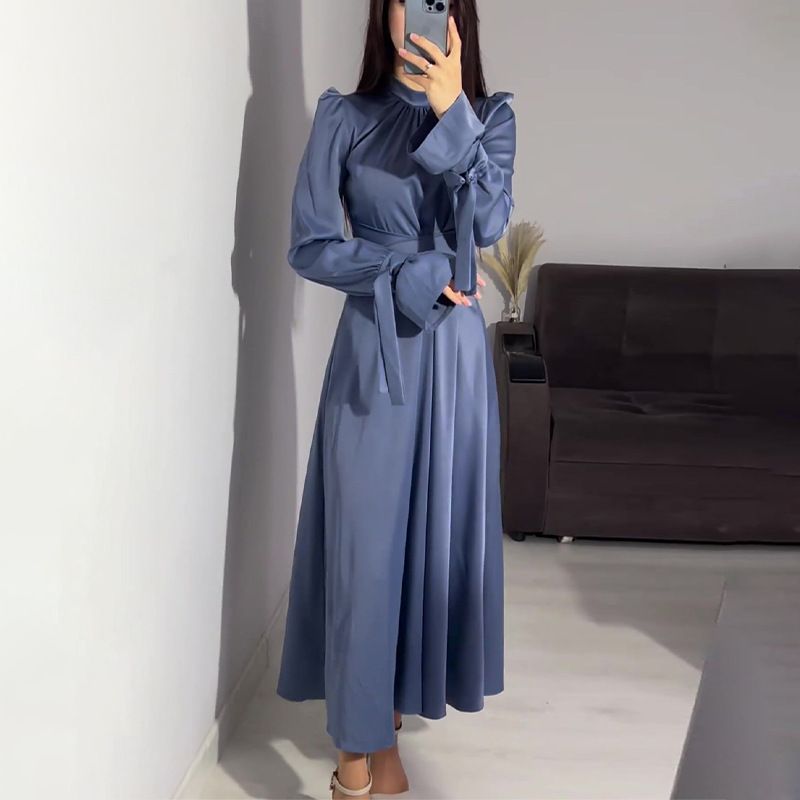 New cross style high waisted strap and slimming satin smooth jumpsuit long skirt_voghion.com