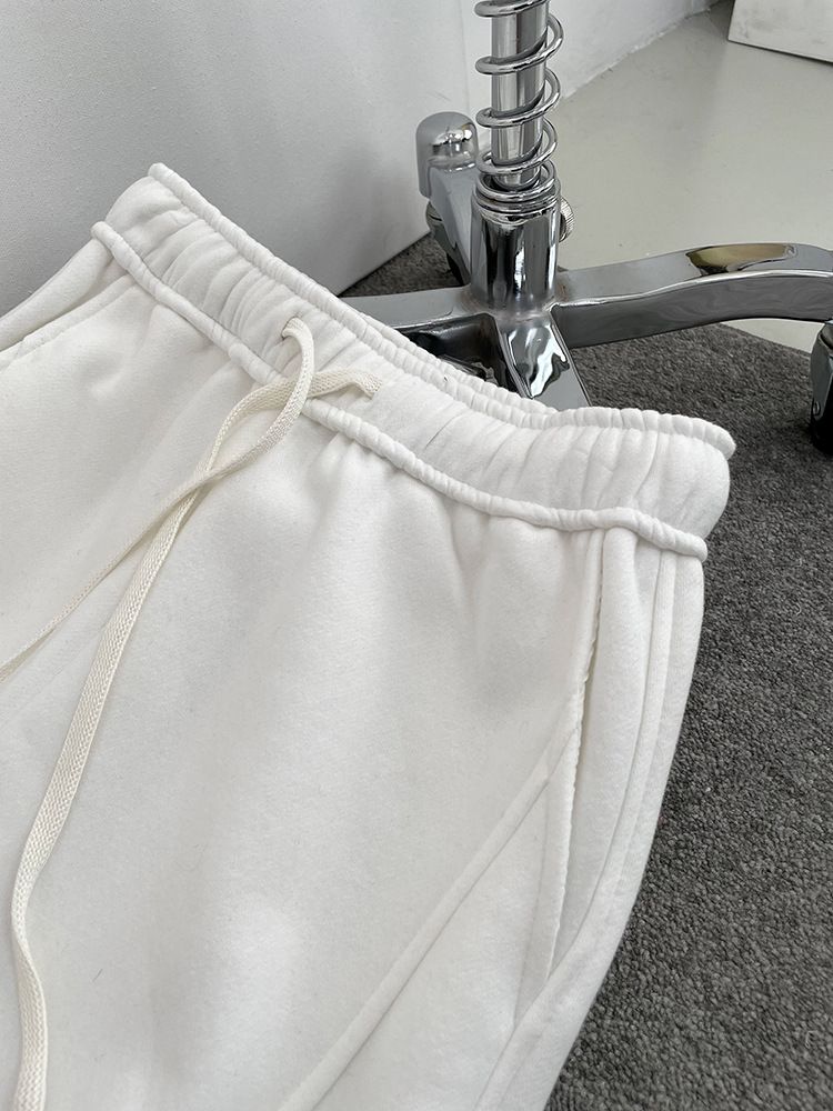 Pantaloni da jogging da donna con coulisse, foderati in pile e vita alta, vestibilità ampia, casual, in misto cotone (bianco, nero) Taglie S/M/L_voghion.com