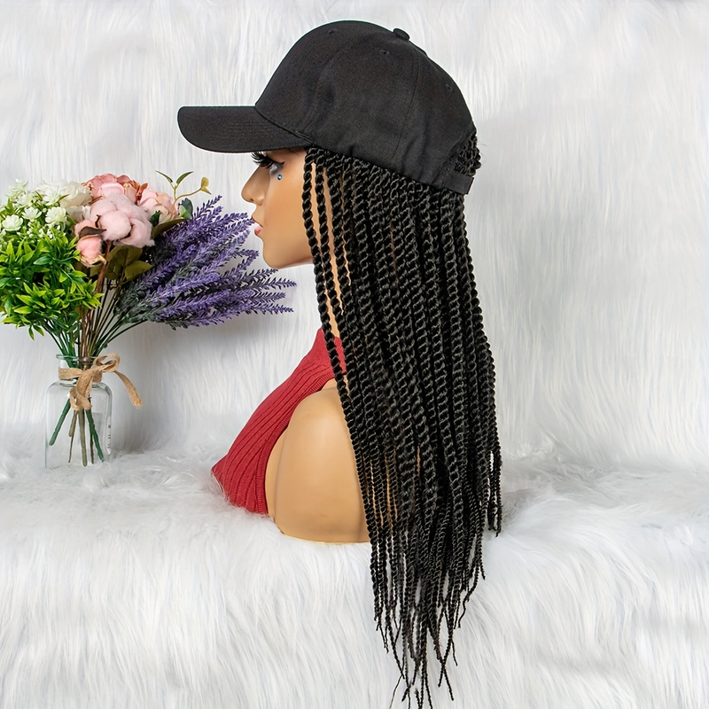 Parrucca da cappello con trecce con capelli attaccati, parrucca da cappello regolabile, parrucca da cappello con berretto da baseball con capelli intrecciati sintetici_voghion.com