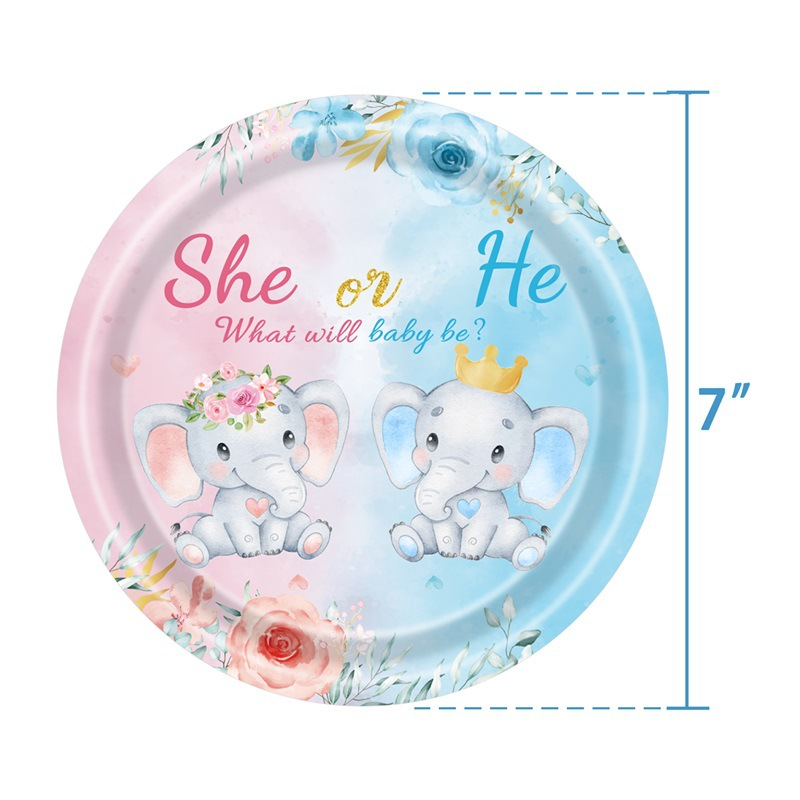 New Gender Reveals Baby Battesimo Tema Elefante Forniture per feste di compleanno Bicchiere di carta, fazzoletto di carta, piatto di carta, set di stoviglie_voghion.com