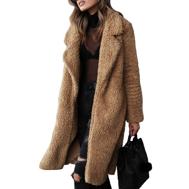Abbigliamento donna manica lunga bavero donna felpa top lungo cappotto in pelle di agnello double face pile_voghion.com