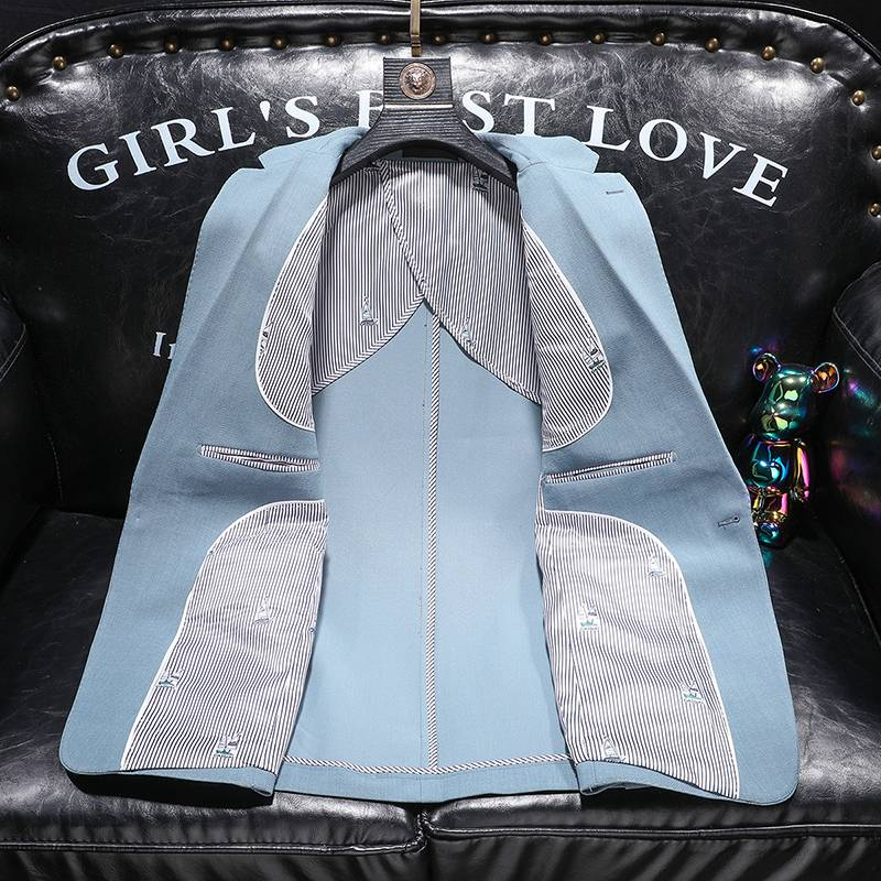 Heren Casual Slim-fit Effen Kleur Brits Zakelijk Gentleman Eenvoudig All-match Pak Bruidegom Beste Man Banketpak_voghion.com