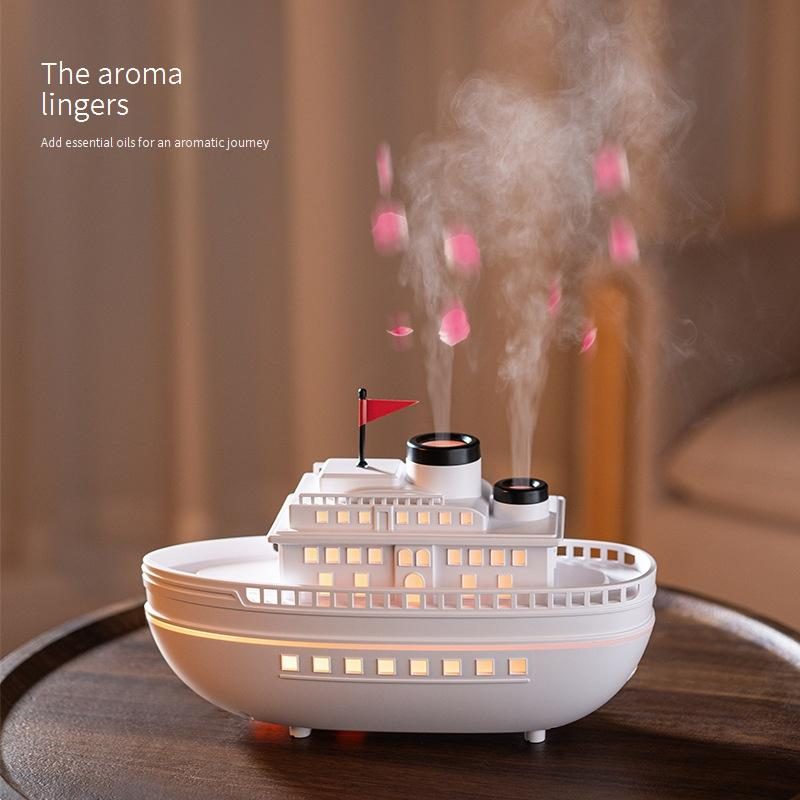 Luxury Cruise Ship USB Aromatherapy Diffuser With Dual Mist, 7-Color LED, Ultrasonic Humidifier For Home & Office_voghion.com