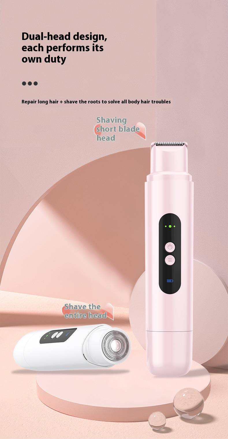 Professional Women's Electric Hair Trimmer For Bikini & Body, Portable USB Rechargeable Shaver With Dual Blades, Pink_voghion.com