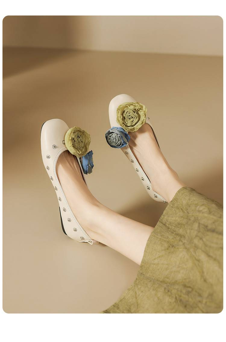 Cameido Women's Eco-Friendly PU Casual Shoes - Square Toe, 1CM Heel, Non-Slip Rubber Sole - Silver & Beige_voghion.com