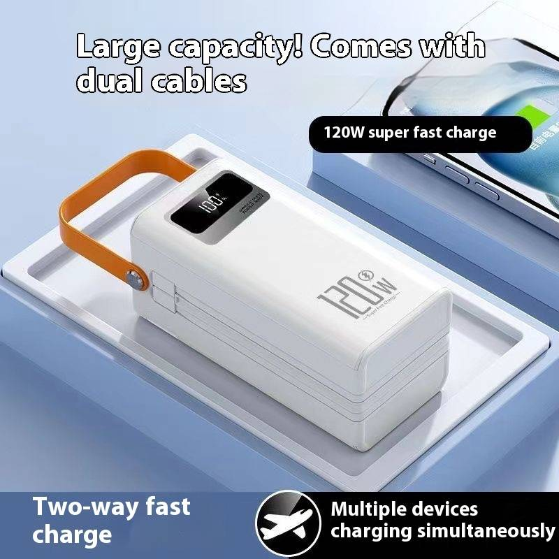 Banco de energía de alta velocidad de 100 000 mAh con cables integrados, cargador portátil para acampar al aire libre, viajar y transmitir en vivo._voghion.com