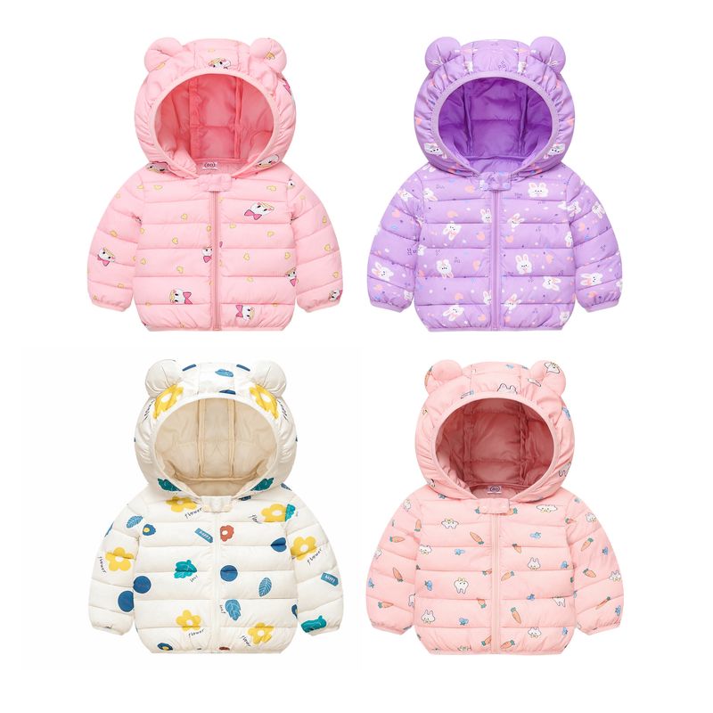 Giacca invernale per bambini con orecchie di animali - Cappotto imbottito leggero per bambini e bambine, morbido capospalla con cappuccio in poliestere per neonati e bambini piccoli (80-120 cm)_voghion.com