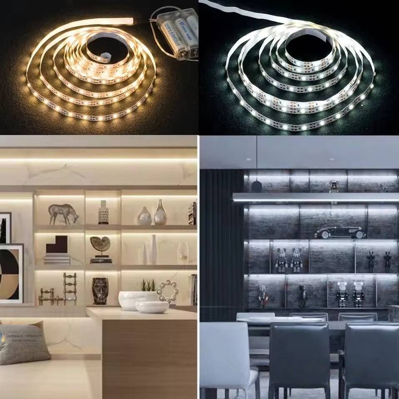 Strisce luminose LED a batteria da 5 V - 2835 SMD, luce bianca/calda per retroilluminazione TV e decorazioni per la casa (1 m/2 m/3 m/4 m/5 m, certificazione CE, funzionamento a 3 batterie AA)_voghion.com