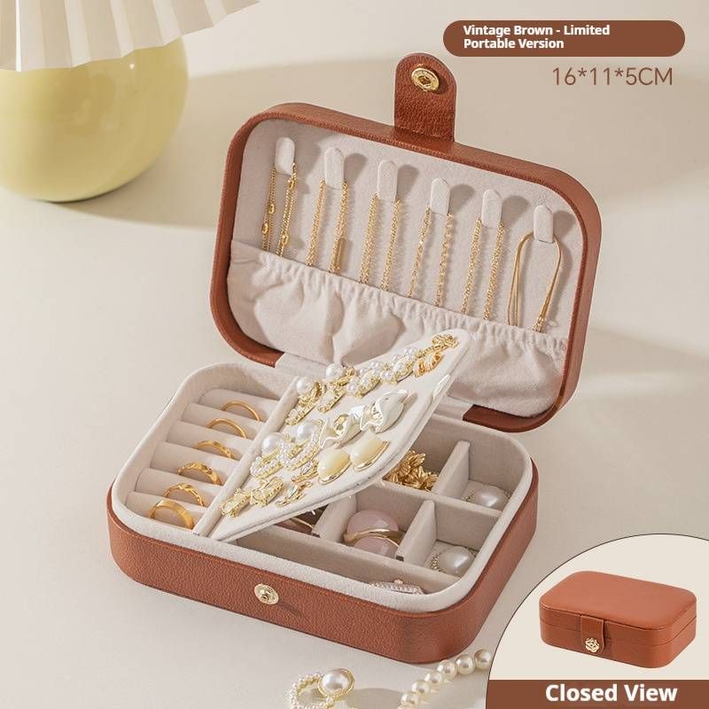 Luxuriöse Schmuckschatulle aus Litschi-Leder mit Samtfutter – mehrschichtige, anlaufgeschützte Aufbewahrung für Ohrringe, Ringe und Halsketten (Cremeweiß/Rosa/Braun)_voghion.com