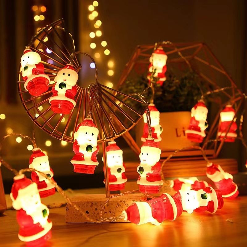 "Catena di luci natalizie a LED con figure di Babbo Natale e pupazzo di neve - Decorazione natalizia a batteria per uso interno/esterno"_voghion.com