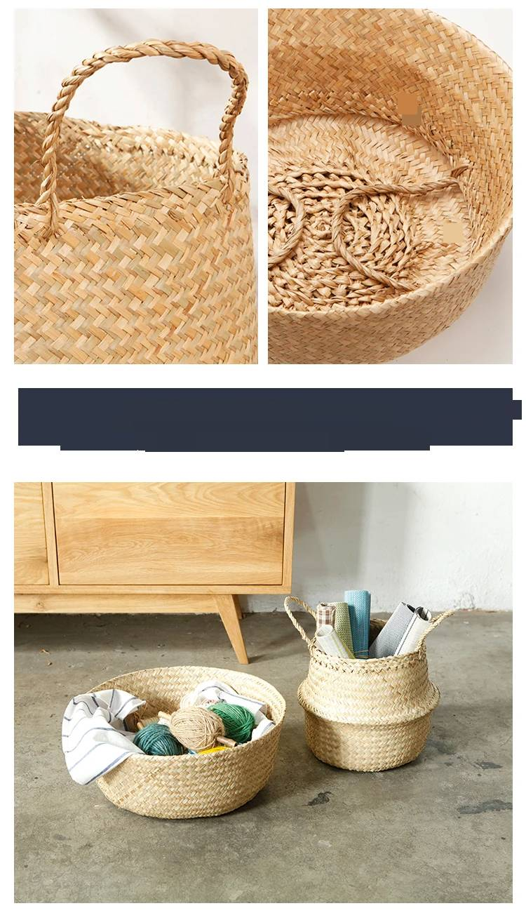 Hängender Blumentopf aus Seegras, Rattan und Wäscheständer WF1015_voghion.com