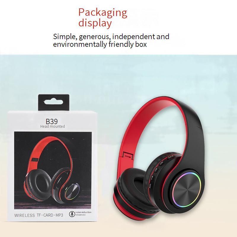 Soyto B39 Wireless LED Bluetooth Headphones With Deep Bass, Foldable Design, Built-in Microphone, And TF Card Slot – Red_voghion.com