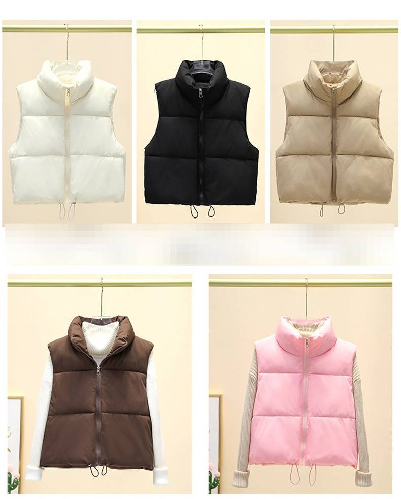 Gilet matelassé sans manches pour femme, léger, à col montant et fermeture éclair, coupe oversize, idéal pour l'automne/hiver, décontracté et professionnel._voghion.com