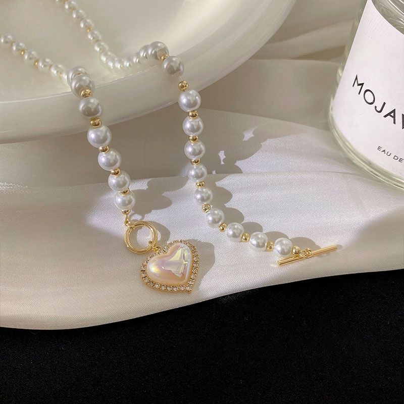 Koreaanse elegante parel kralen voor vrouwen dames mode strass schelp hart hanger ketting choker sieraden_voghion.com