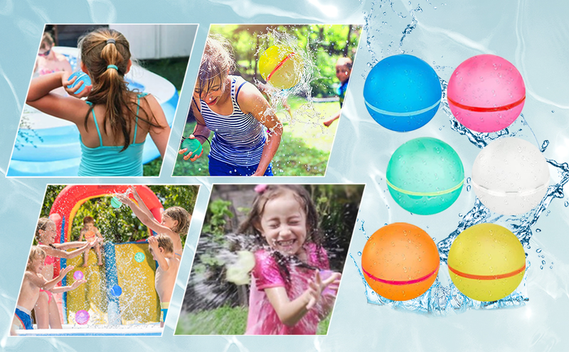 12PCS Refillable Water Bombs - Reusable Silicone Water Balls, Fast Fill & No Mess Splash Toys For Kids Outdoor Fun, Ages 4-12_voghion.com