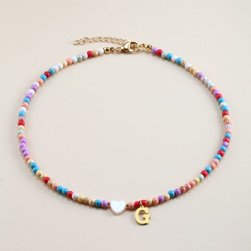 Vendita calda transfrontaliera in acciaio inossidabile oro 26 lettera inglese ciondolo conchiglia amore colore misto turchese collana fai da te clavicola_voghion.com