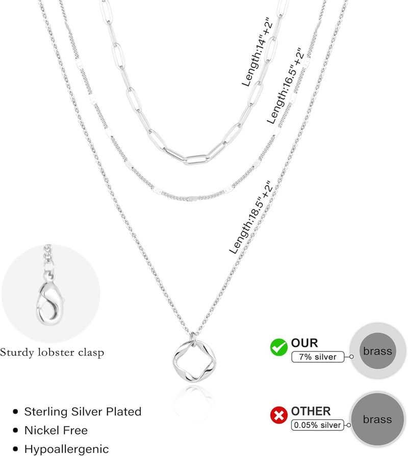 Collane a strati in oro per donna, impilabili, set di collane girocollo con ciondolo a forma di graffetta a forma di cerchio placcato in oro 14 carati e argento per donna_voghion.com