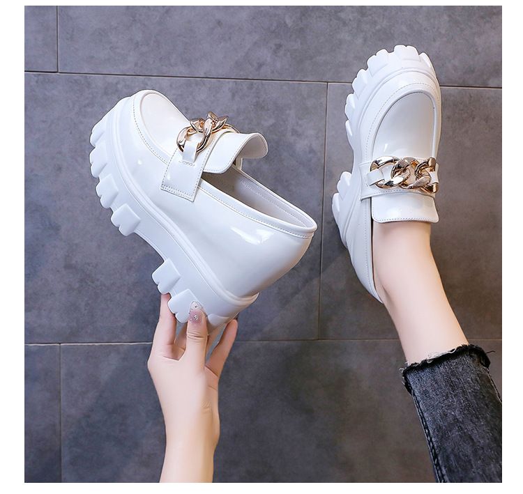 Women’s Shoes Rhinestones Inner Height Enhancing Shoes With Small Leather Shoes Thick Soled Platform Shoes One Step Loafers_voghion.com