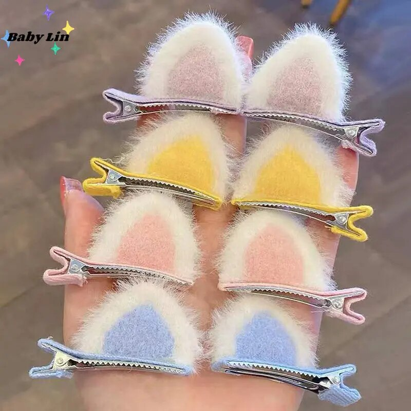 2 pezzi/set nuove clip per orecchie di coniglio solide e carine per neonate mollette Kawaii fatte a mano copricapo accessori per capelli per bambini_voghion.com