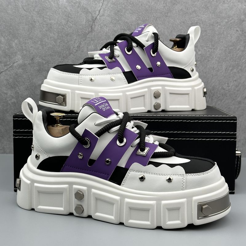 Men's Daddy Shoes Rivet Nichey Men's Shoes Heightened Big Head Thick Bottom Derby Shoes_voghion.com