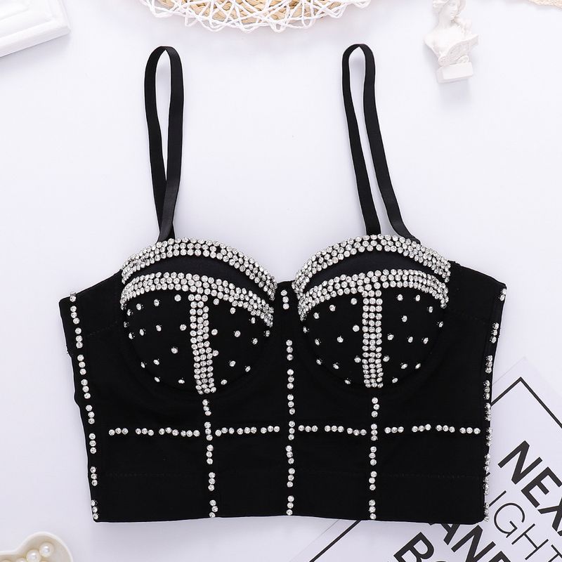 Damenbekleidung Perlenbesetztes Diamant-Tube-Top Fischgrätenmuster Formende Oberbekleidung BH-Stange Performance-Kleidung Geraffte, strapazierfähige Hosenträger Damentrend_voghion.com