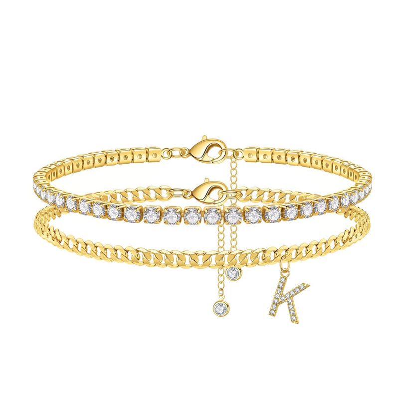 New Double Layer 26 Letter Claw Fashion Tennis Chain Inlaid With Diamonds Layered Beach Bracelet_voghion.com