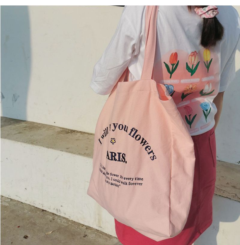 Women's three-dimensional letter embroidered sail large capacity cloth bag_voghion.com