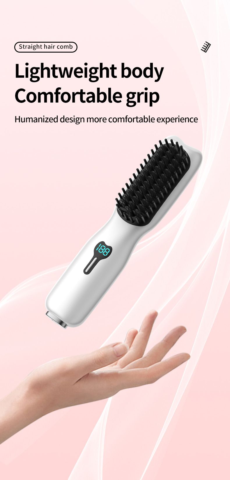 Haarglätterkamm, kabellos, negative Ionen, schadet dem Haar nicht, tragbare, glatte Rolle, wiederaufladbar, elektrisch, kabellos, für zwei Zwecke_voghion.com