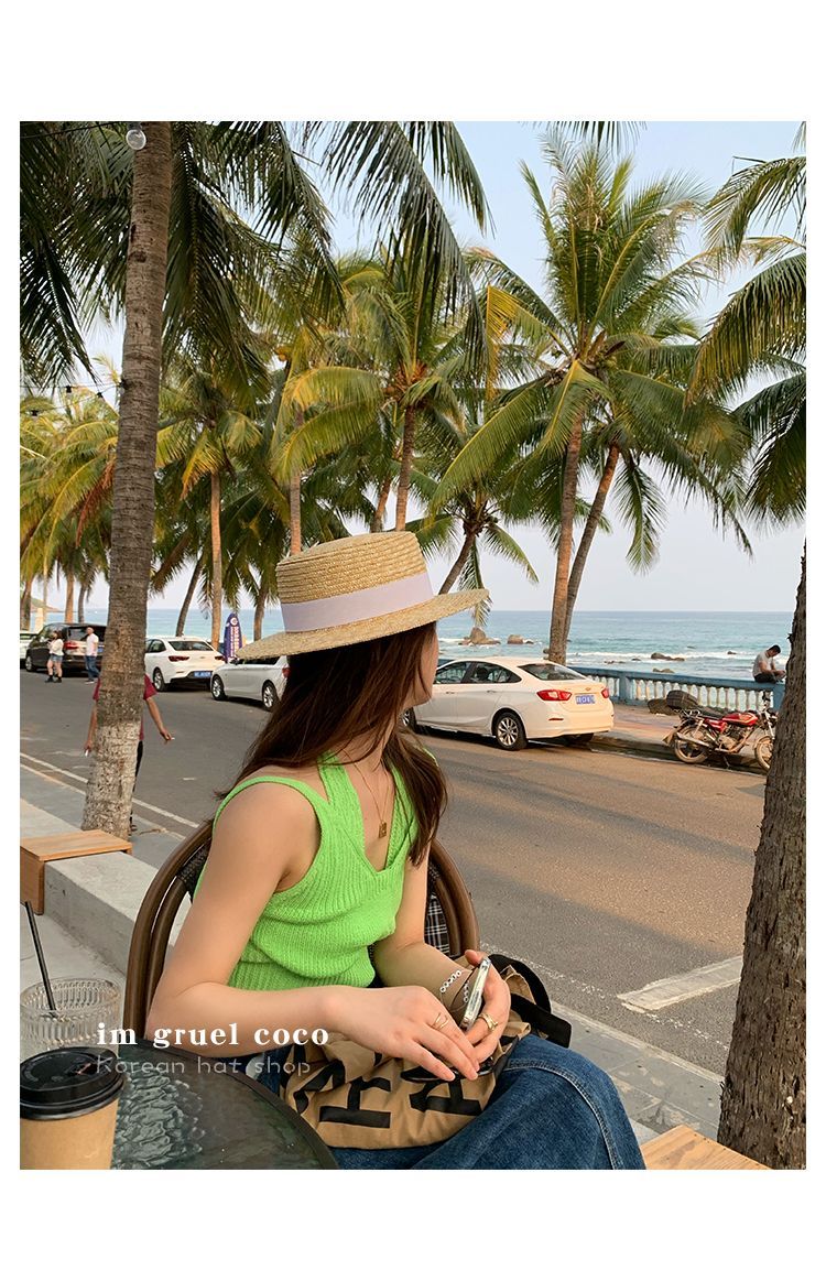 Congee coco flat top straw women's summer visor sun beach hat ins tide small fresh_voghion.com