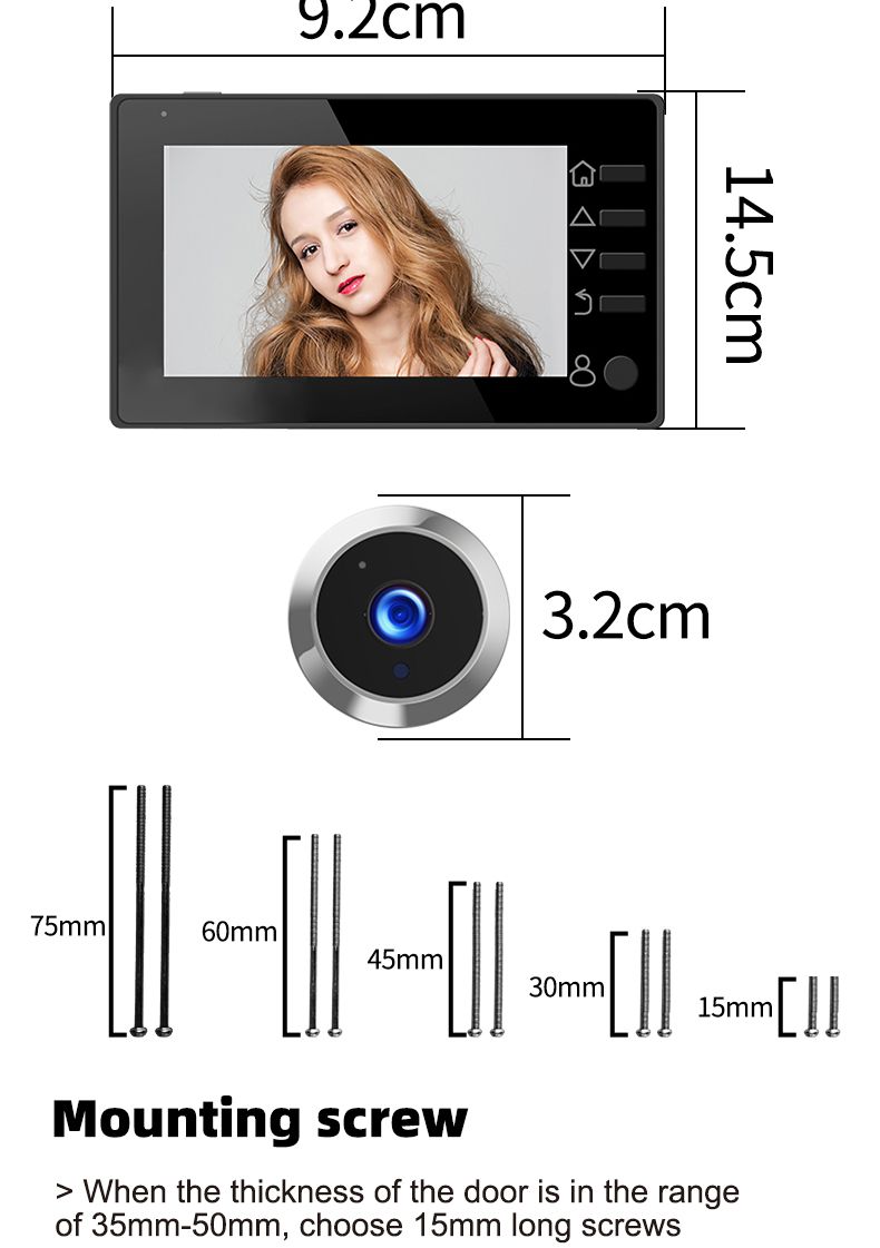 Danmini Visual Doorb Peephole 4,3'' LCD HD Display Digital Viewer 1 milion pikseli 120° Cat Eye Door Security Camera_voghion.com