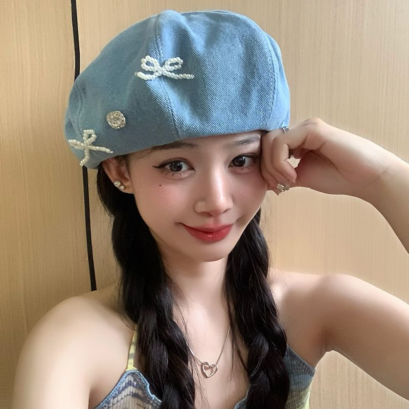 berretto da cowboy con fiocco, dolce, fresco, caldo, ragazza, cento, tipo di viso, mostra piccole nuvole, berretto da donna_voghion.com